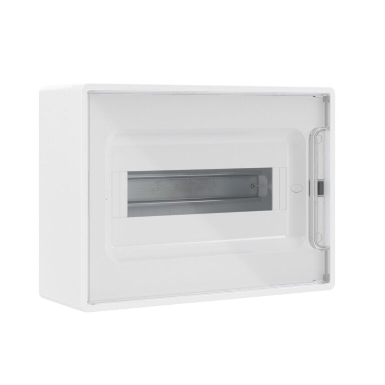 Щиток на12 модулей настенный FRAME Щиток 12 мод настенный FRAME, белый, с прозрачной дверцей, с 2 шинами PEN на 6 и 8 отв.