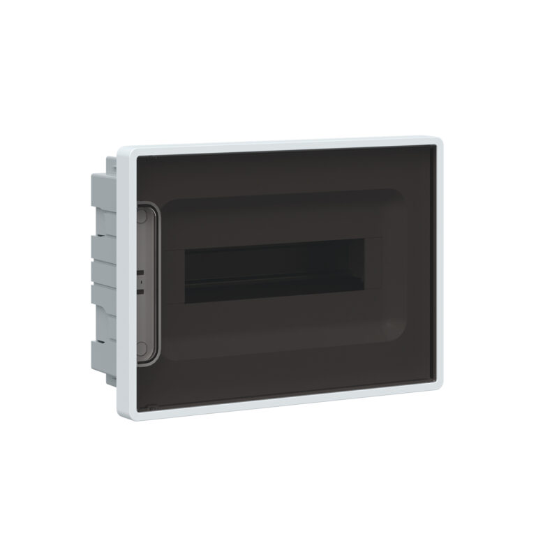 Щиток 12 модулей встраиваемый для полых стен FRAME Щиток 12 мод встраиваемый для полых стен FRAME, белый, с тонированной дверцей, с 2 шинами PEN на 6 и 8 отв.