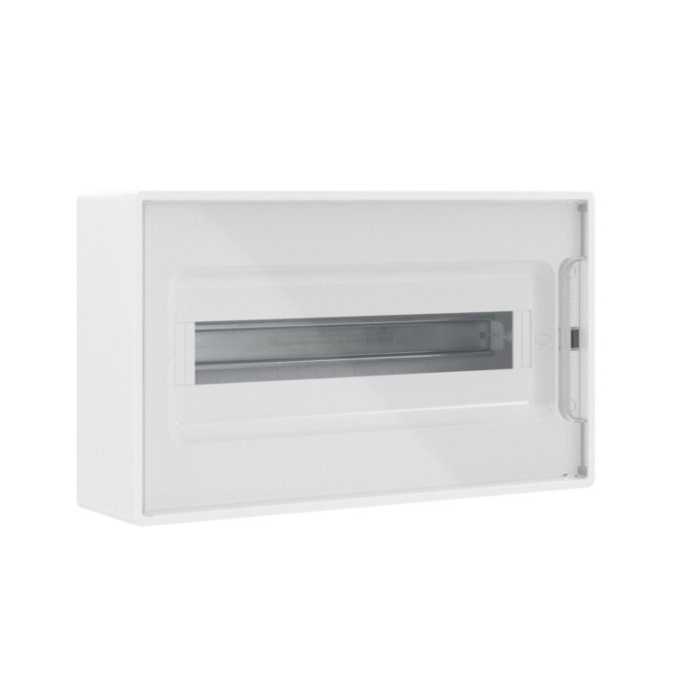 Щиток 18 модулей настенный FRAME Щиток 18 мод настенный FRAME, белый с прозрачной дверцей, с 2 шинами PEN на 8 и 10 отв.