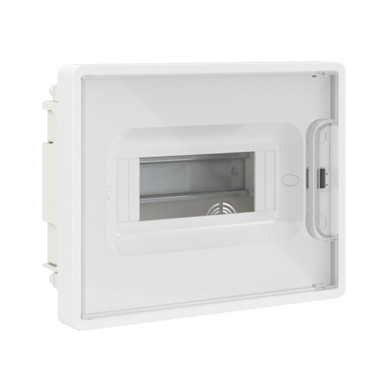 Щиток 8 мод встраиваемый FRAME, белый, с прозрачной дверцей Щиток 8 мод встраиваемый FRAME, белый, с прозрачной дверцей, с 2 шинами PEN на 6 и 8 отв.