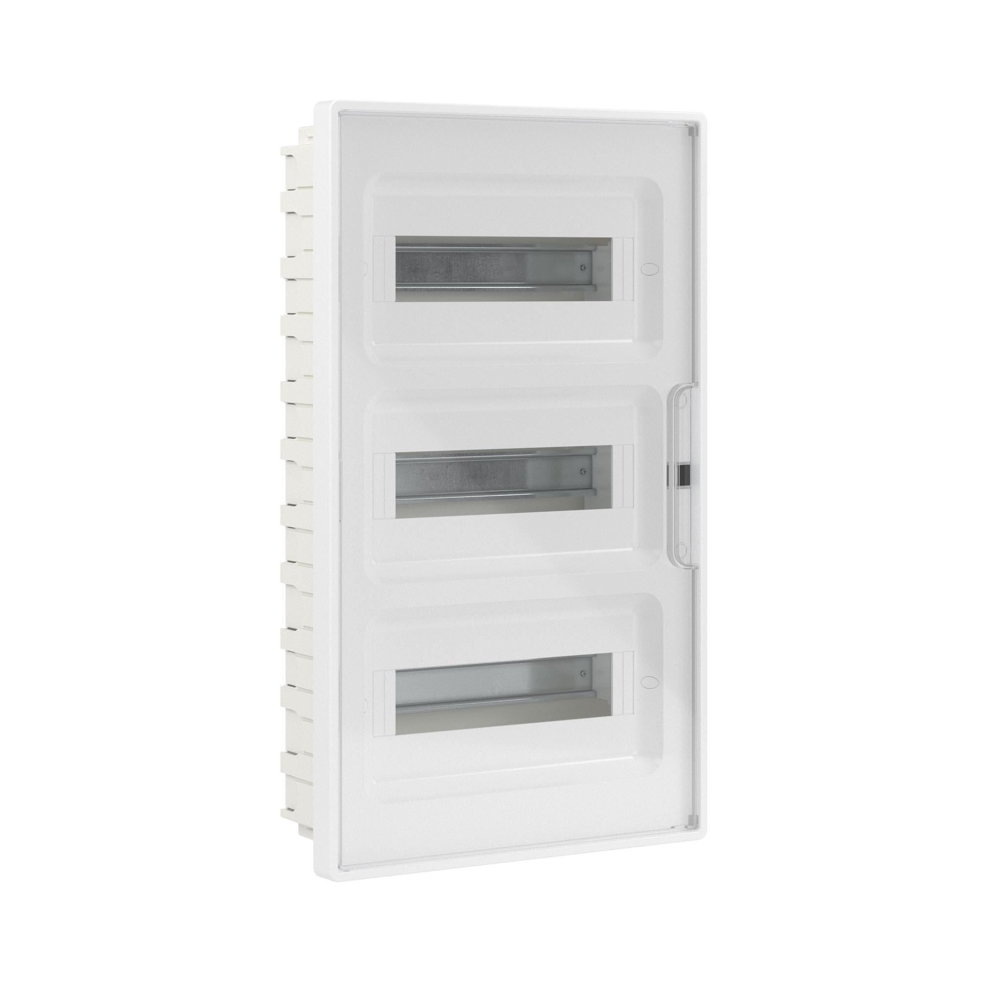 Щиток 36 модулей встраиваемый FRAME Щиток 36 мод встраиваемый FRAME, белый, с прозрачной дверцей, с 4 шинами PEN (2шт на 8 отв. и 2шт на 10 отв.)