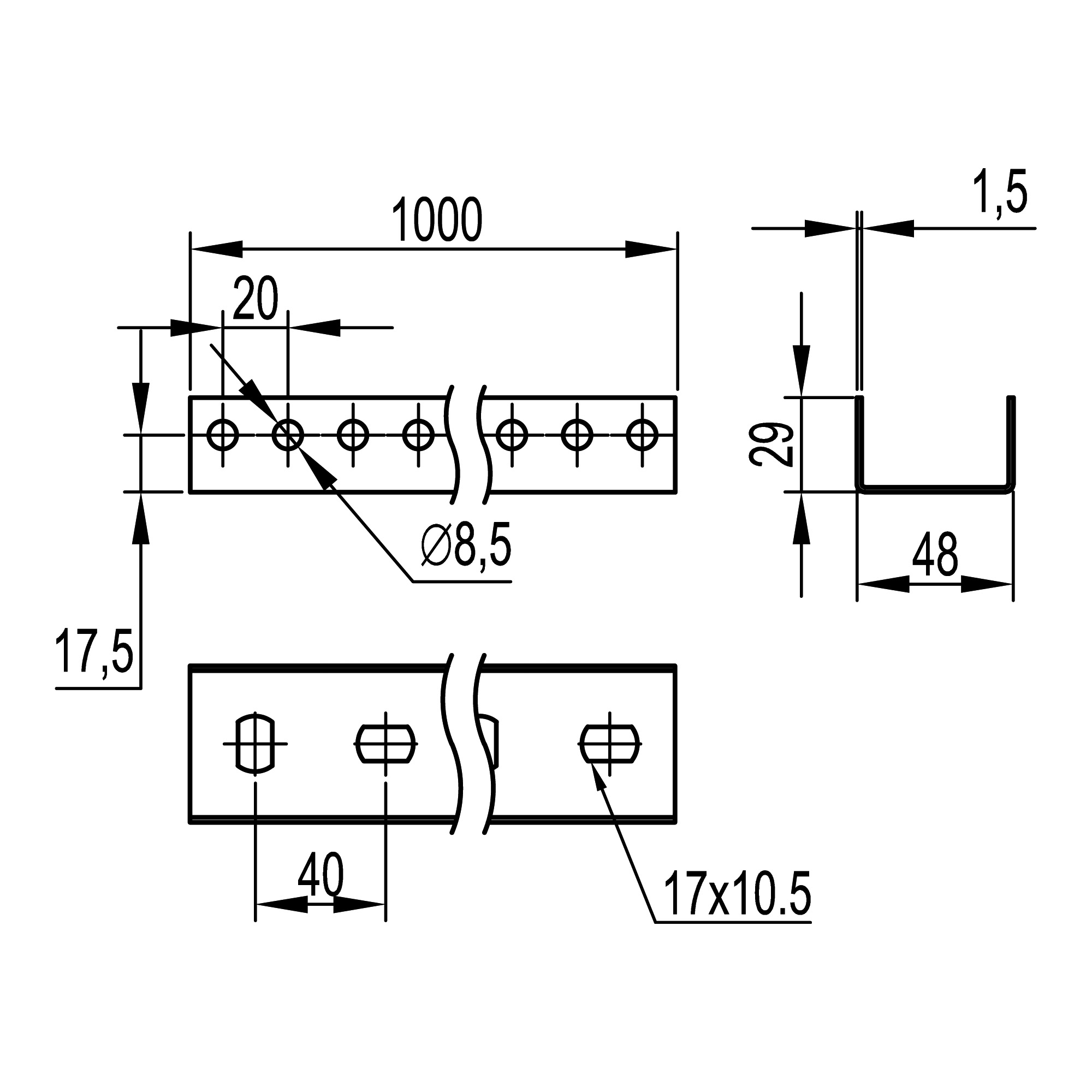 П-образный профиль PSL, L1000, толщ.1,5 мм П-образный профиль PSL, L1000, толщ.1,5 мм — изображение 2